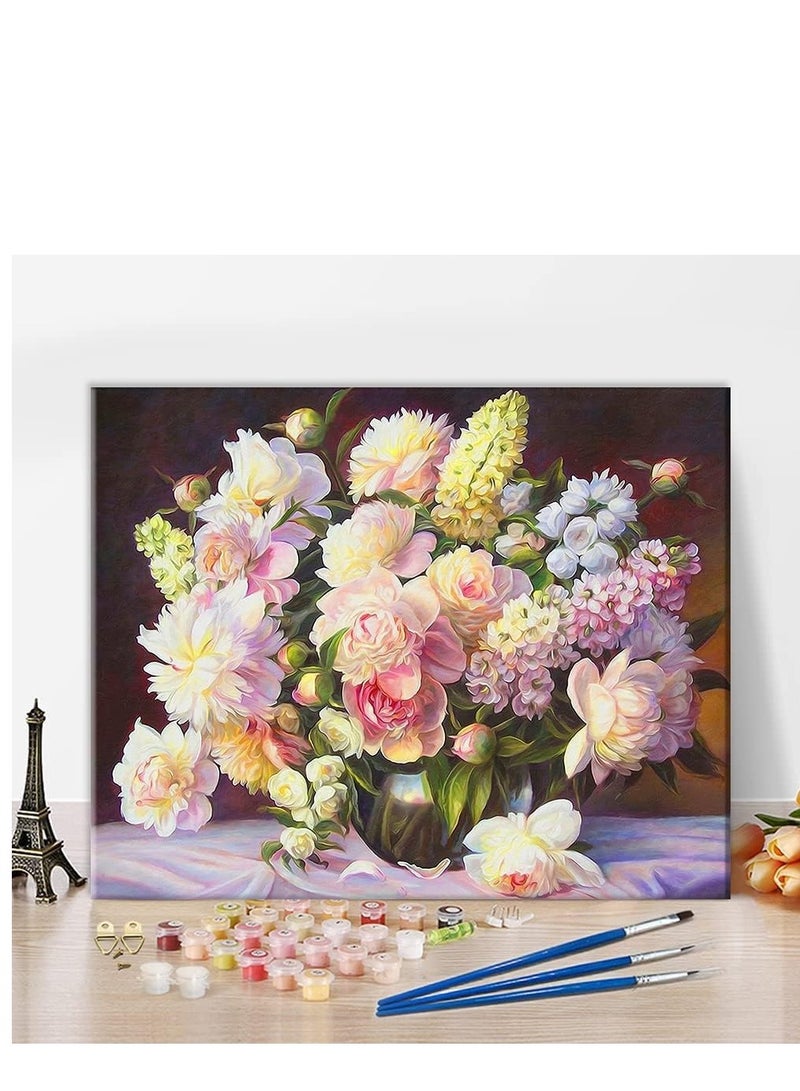 DIY Oil Paint Paint by Numbers Brushes Kits for Adults Beginner Kids Flowers in Vase Acrylic Painting Gifts for Home Wall Decor 16 * 20 inch (Without Frame)