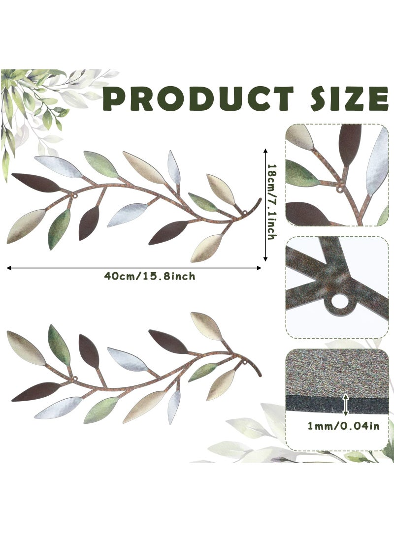 2 Pieces Metal Tree Leaf Wall Decor Vine Olive Branch Leaf Wall Art Wrought Iron Scroll Above The Bed, Living Room, Outdoor Decoration (Colorful)