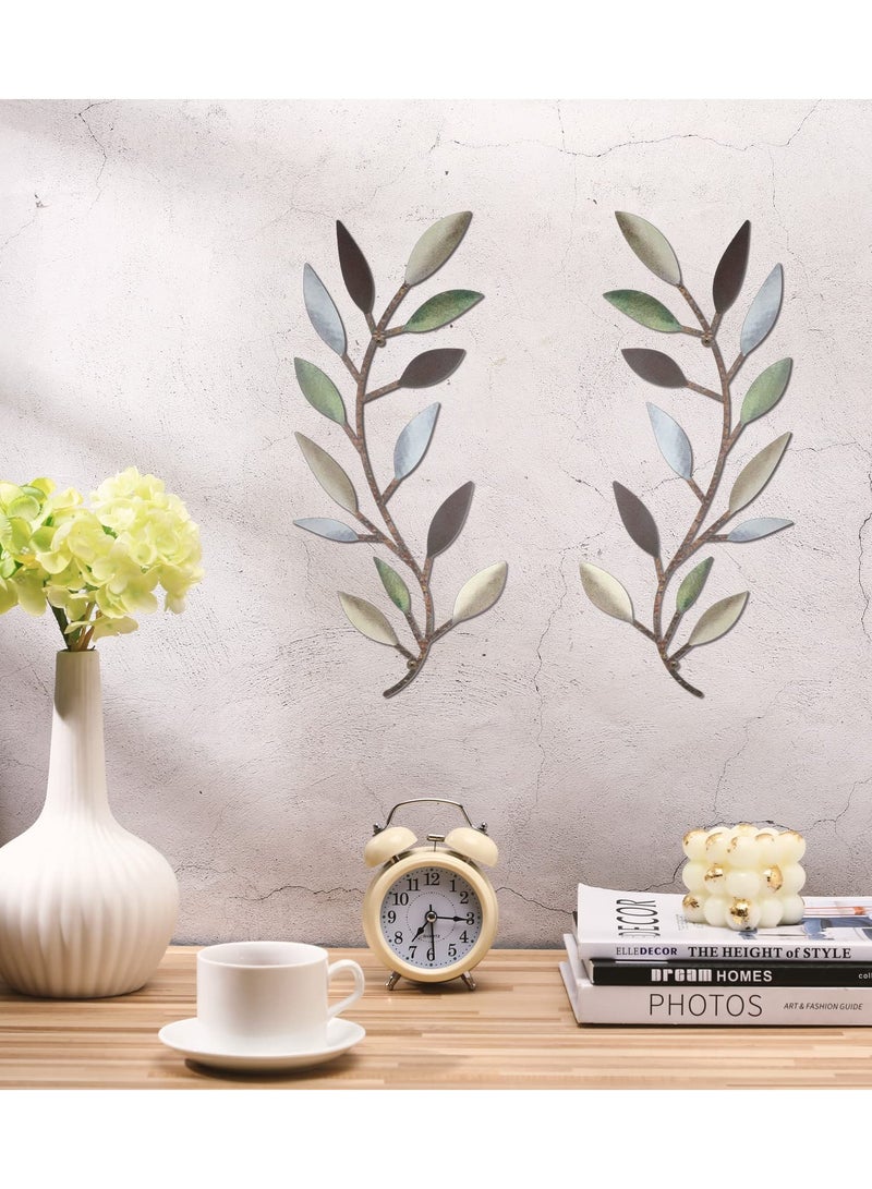 2 Pieces Metal Tree Leaf Wall Decor Vine Olive Branch Leaf Wall Art Wrought Iron Scroll Above The Bed, Living Room, Outdoor Decoration (Colorful)