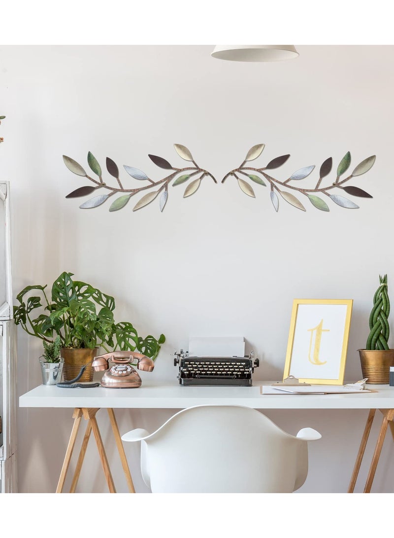 2 Pieces Metal Tree Leaf Wall Decor Vine Olive Branch Leaf Wall Art Wrought Iron Scroll Above The Bed, Living Room, Outdoor Decoration (Colorful)