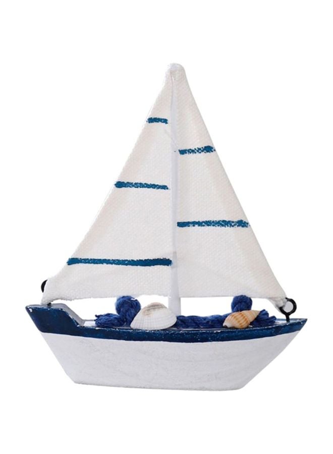 Mediterranean Style Wooden Boat Blue/White 18x8x18cm