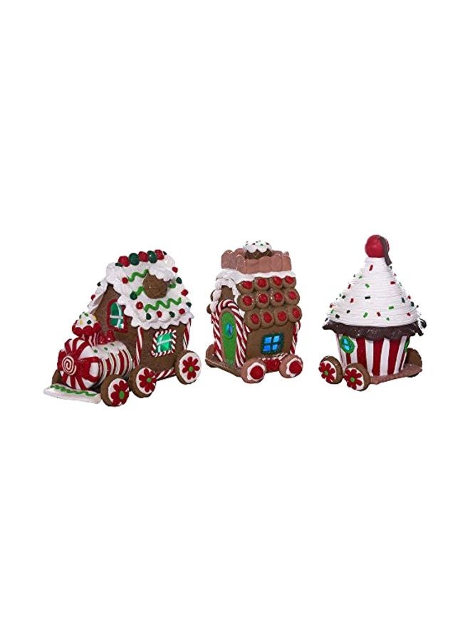 3-Piece 3D LED Gingerbread Train Set Brown/White/Red 4.3inch