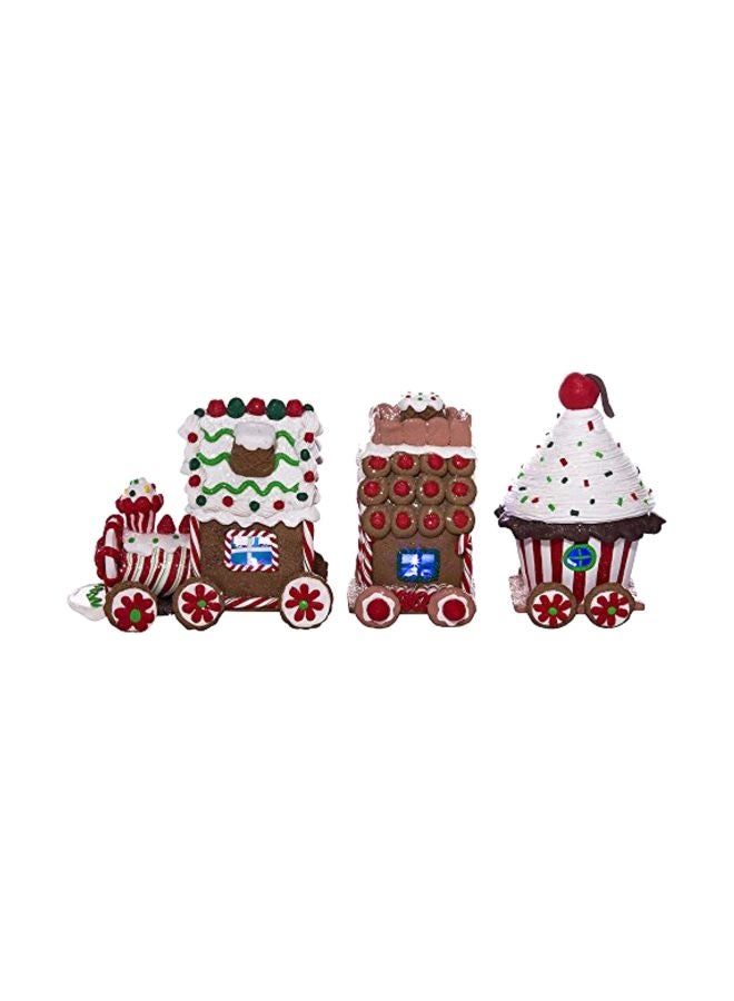 3-Piece 3D LED Gingerbread Train Set Brown/White/Red 4.3inch