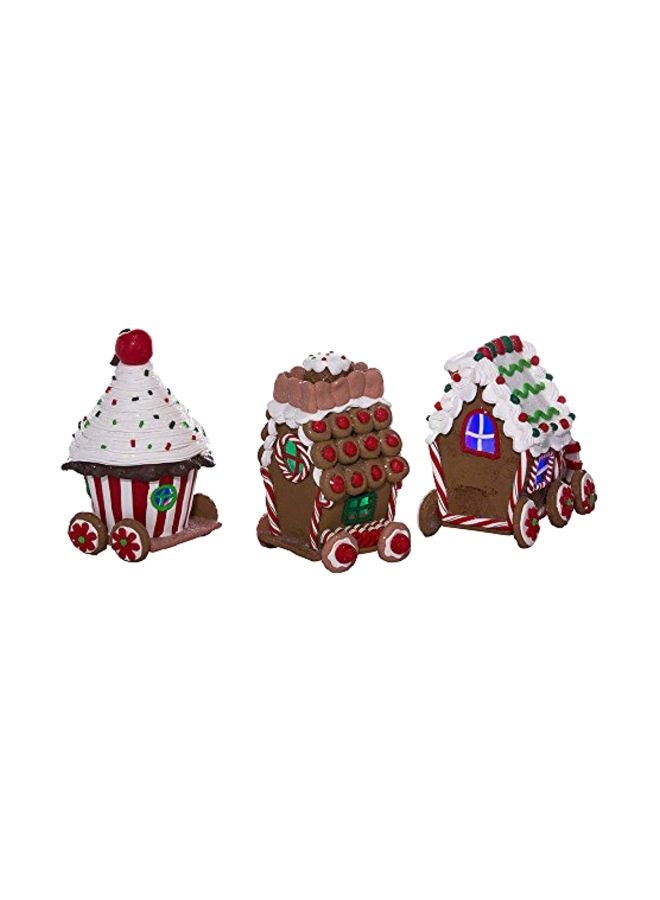 3-Piece 3D LED Gingerbread Train Set Brown/White/Red 4.3inch