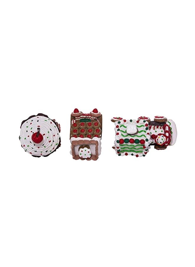 3-Piece 3D LED Gingerbread Train Set Brown/White/Red 4.3inch