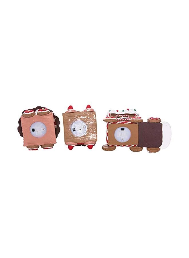 3-Piece 3D LED Gingerbread Train Set Brown/White/Red 4.3inch