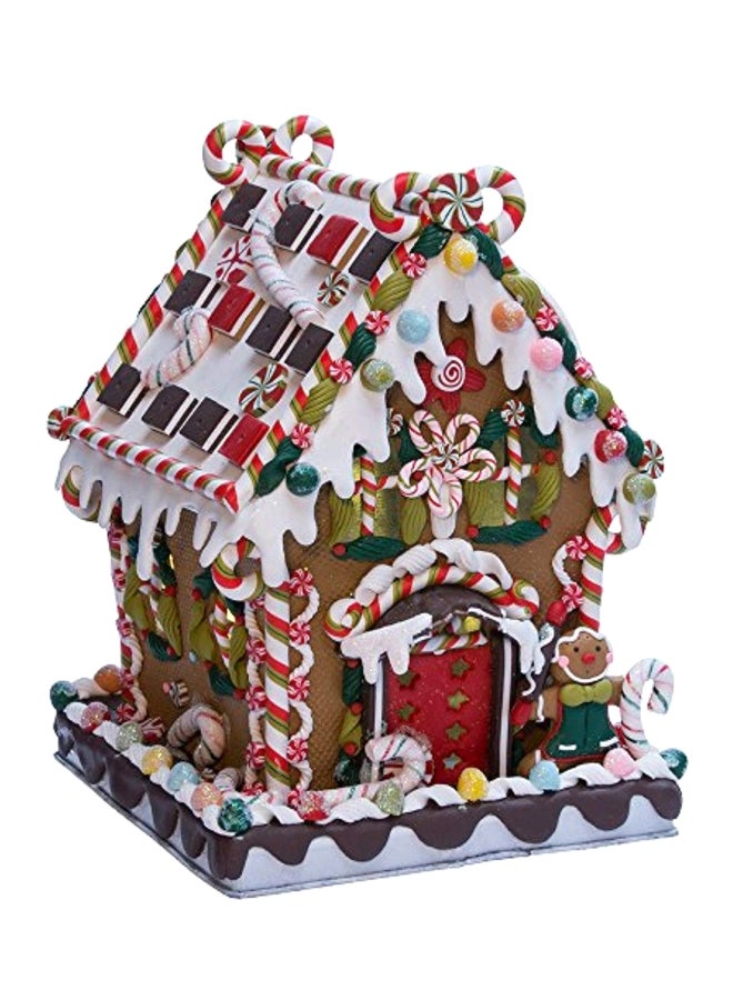 Claydough And Metal Candy House White/Brown/Red 8.625inch