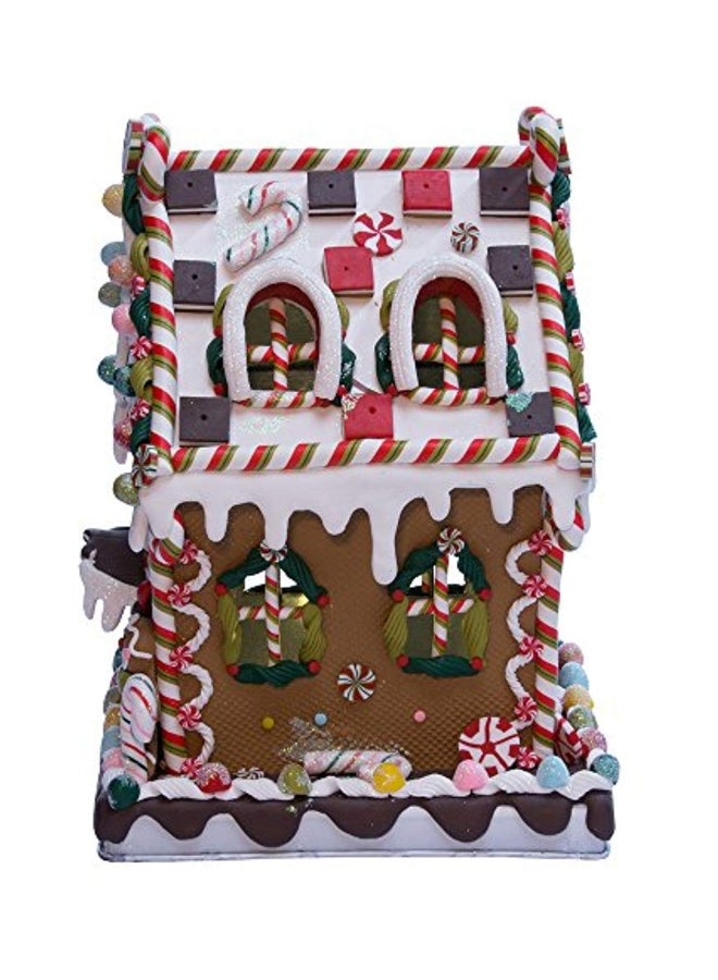 Claydough And Metal Candy House White/Brown/Red 8.625inch