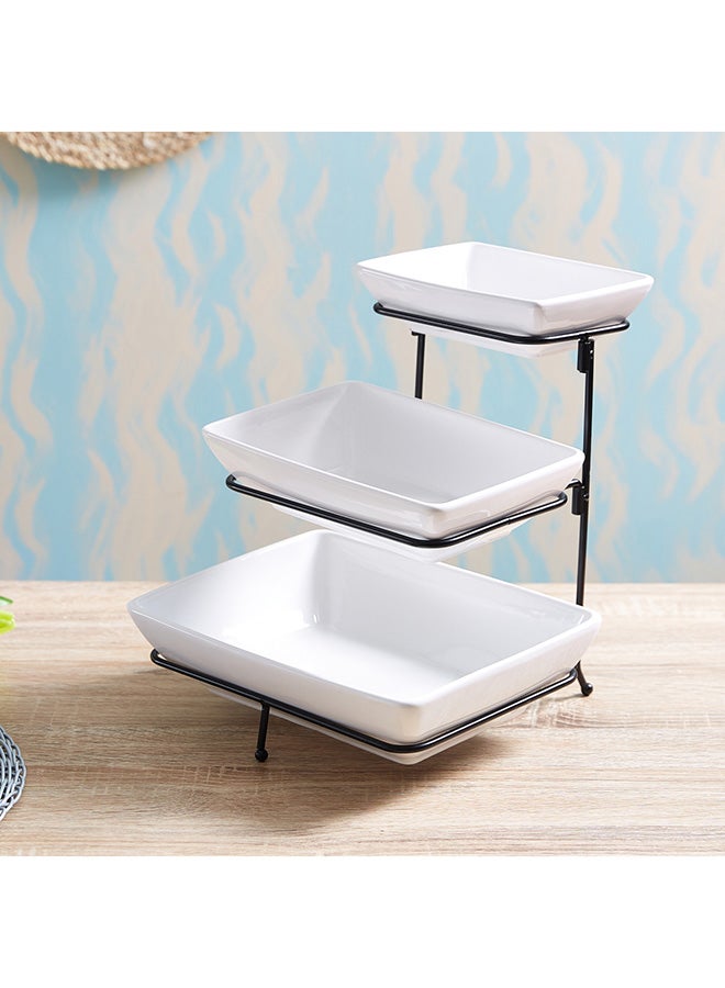 Nova 3-Tier Rectangular Serving Set Includes 1xSmall 18x13x5 cm, 1xMedium 23x16x6 cm, 1xLarge White 28x21x7centimeter