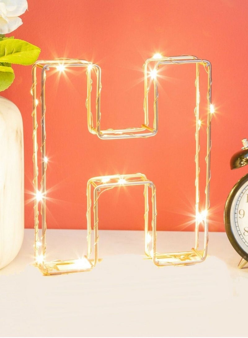 Golden Letter H Glowing with LED Lights 25cm