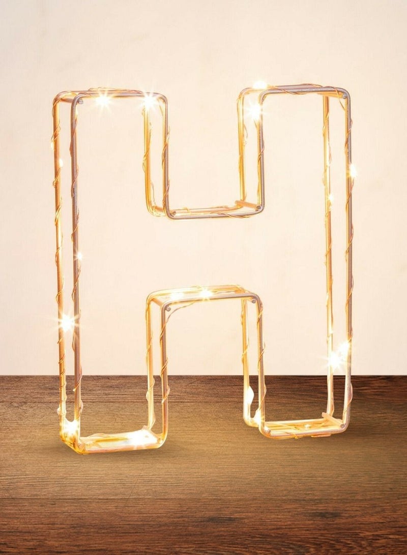 Golden Letter H Glowing with LED Lights 25cm