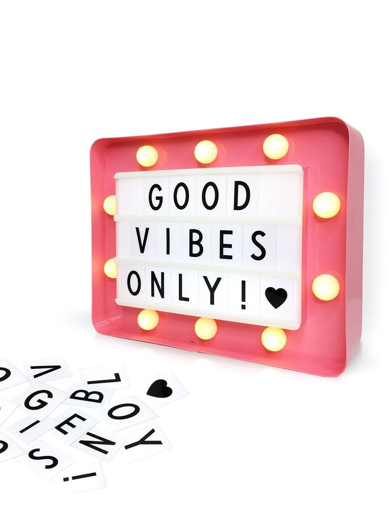 Metal LED Message Pink Light Box With Letters, Numbers and Symbols 21x17cm