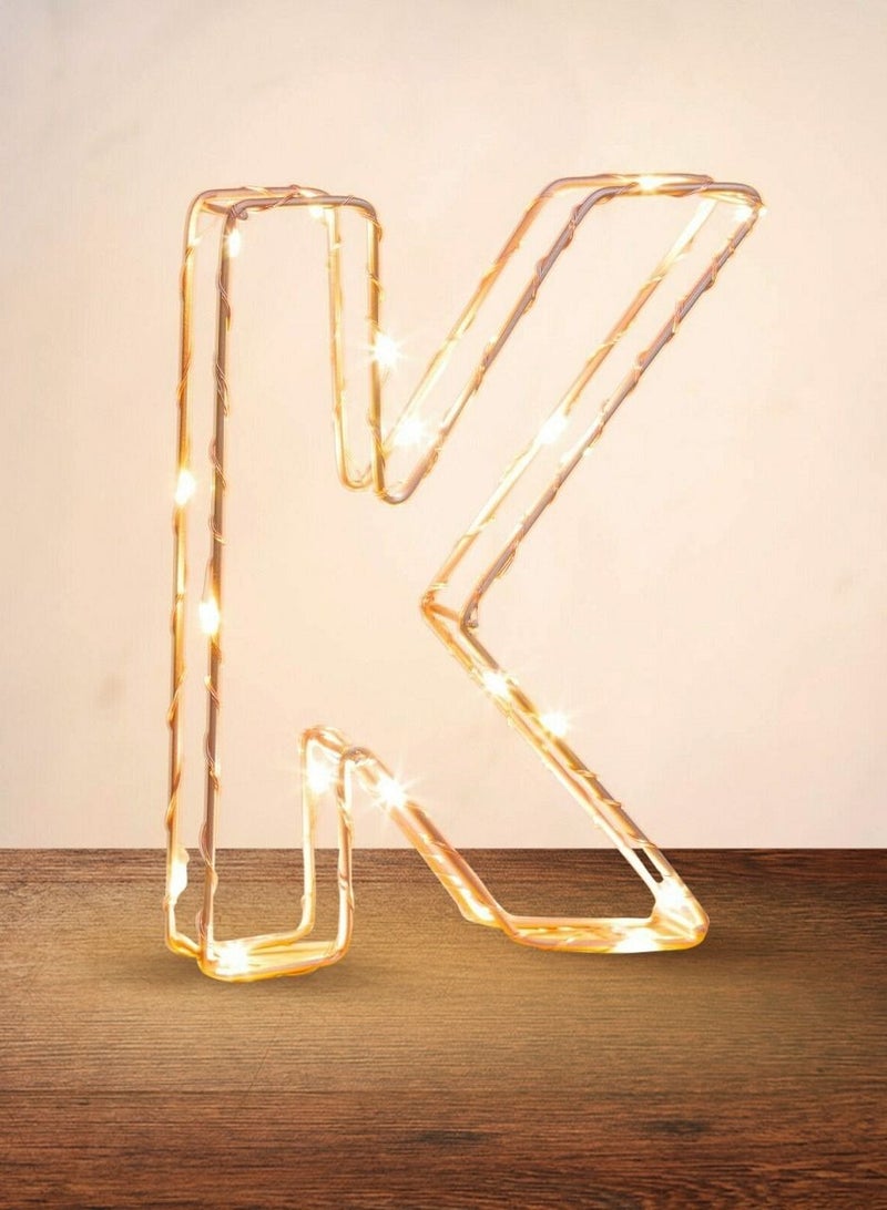 Golden Letter K Glowing with LED Lights 25cm