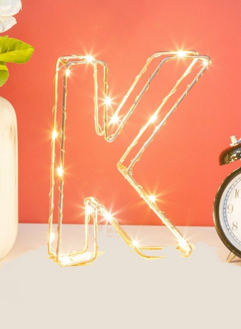 Golden Letter K Glowing with LED Lights 25cm