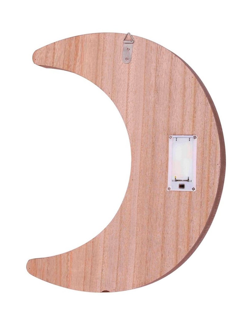 Wooden Crescent Moon Ramadan Decorative Mirror with LED Lights 30x22cm