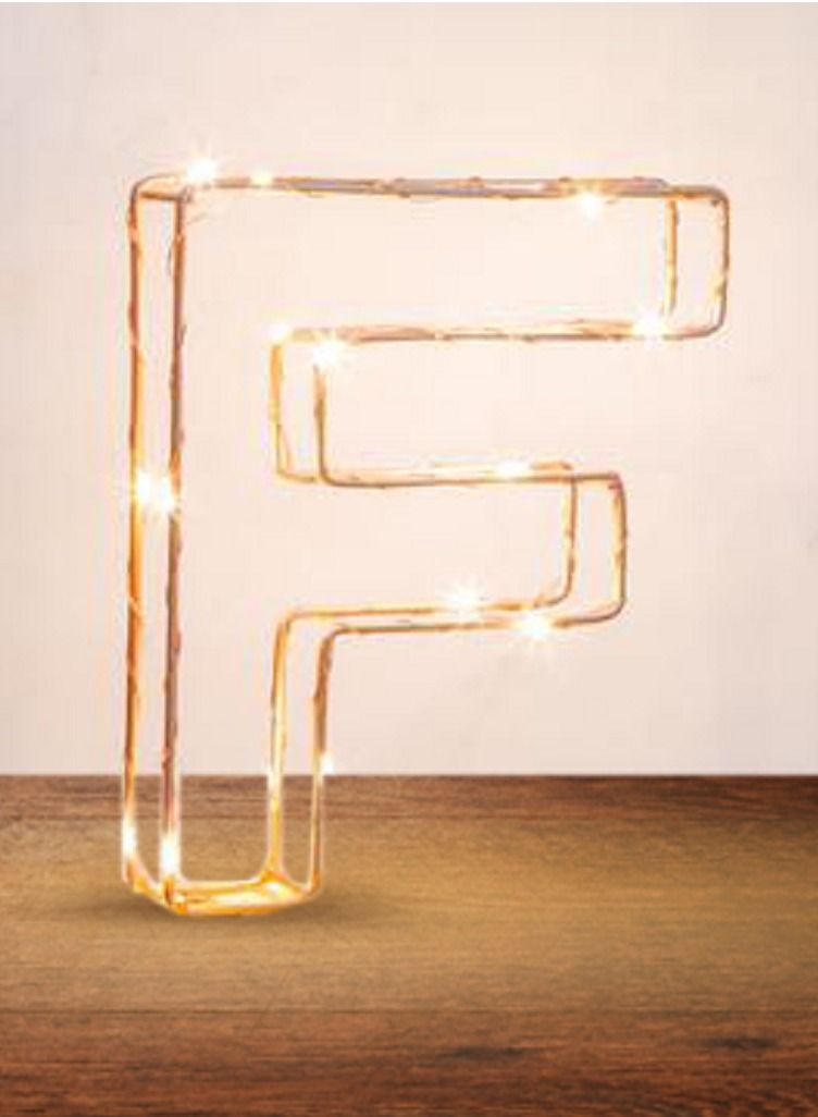 Golden Letter F Glowing with LED Lights 25cm