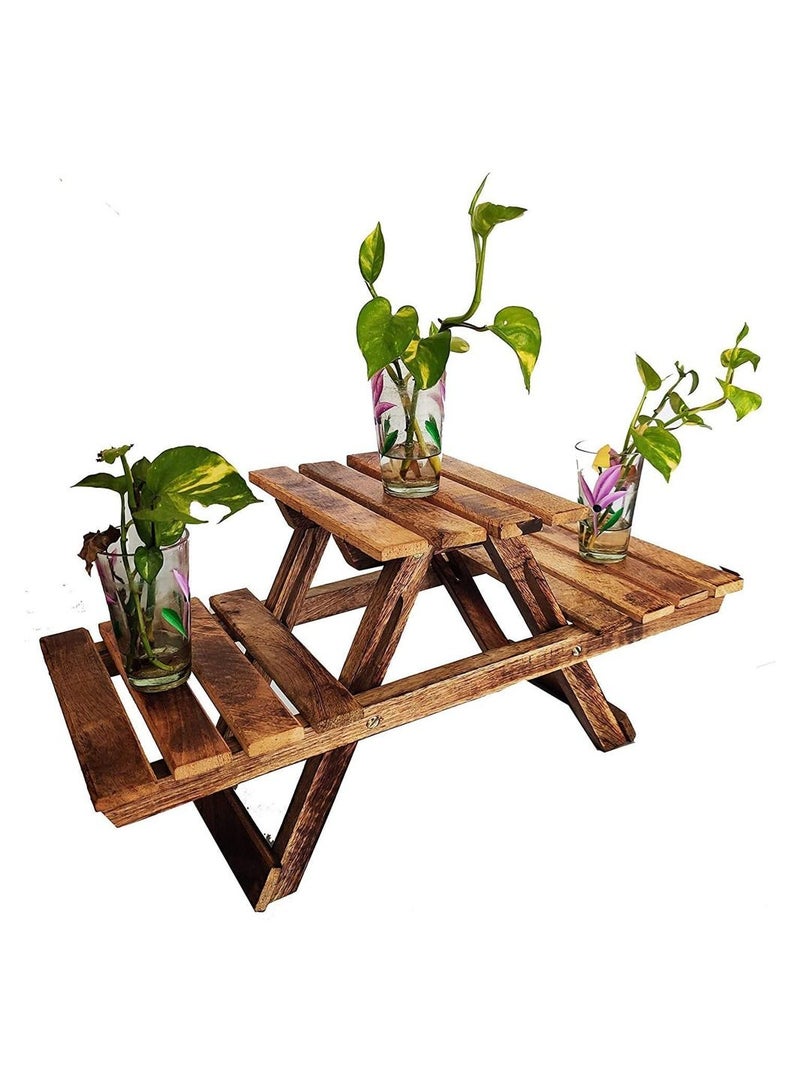 LINGWEI Wooden Flower Stand Foldable Wooden Plant Stand Brown