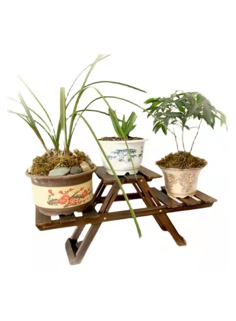 LINGWEI Wooden Flower Stand Foldable Wooden Plant Stand Brown