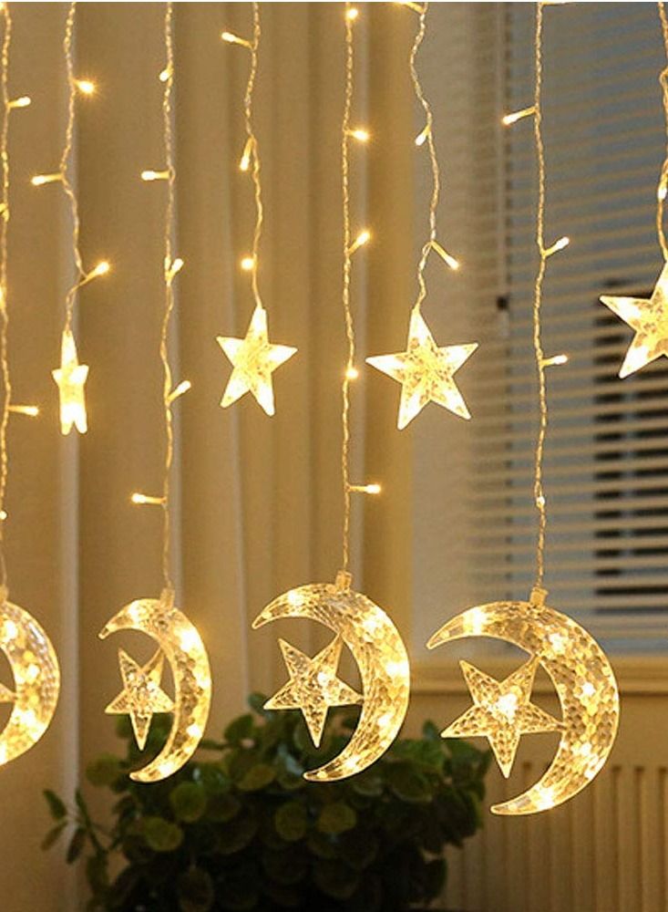 Crescent Moon Star Curtain LED Fairy Lights Eid And Ramadan Decor 2.5m