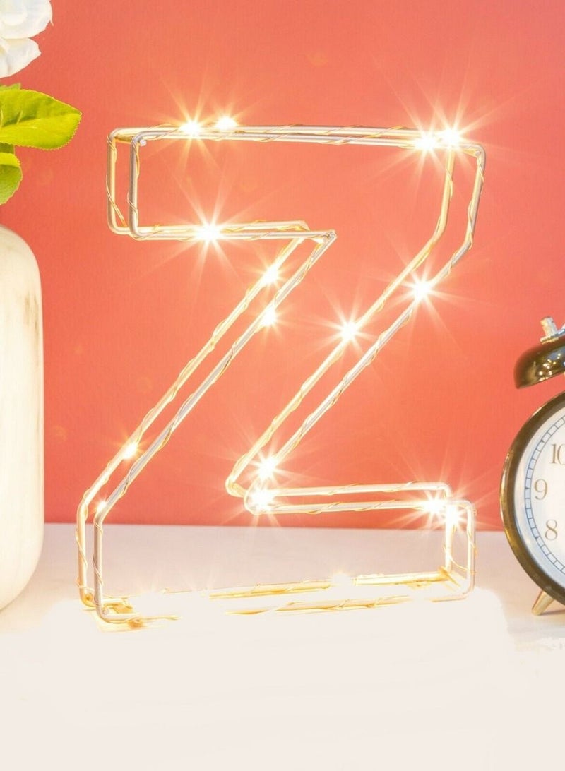 Golden Letter Z Glowing with LED Lights 25cm