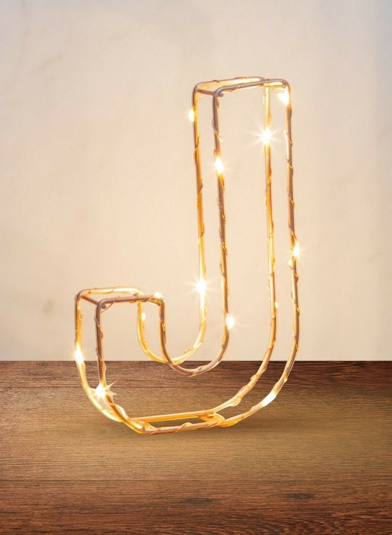 Golden Letter J Glowing with LED Lights 25cm