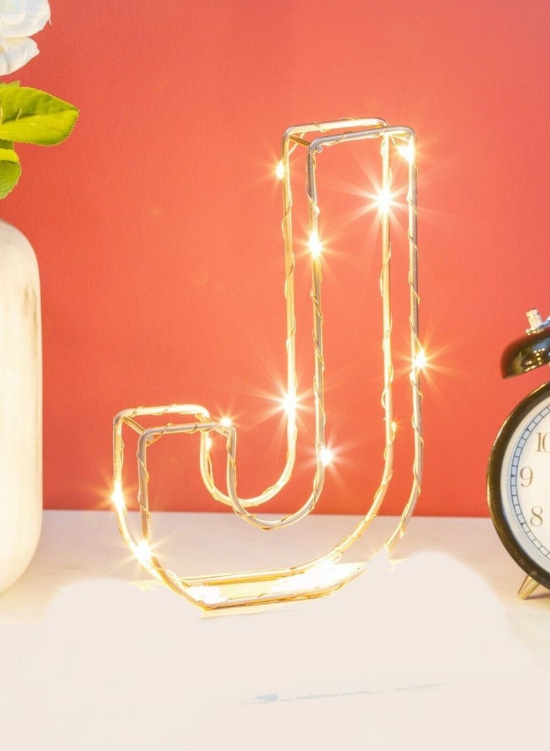 Golden Letter J Glowing with LED Lights 25cm