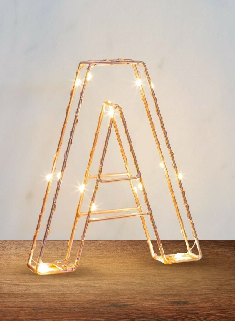 Golden Letter A Glowing with LED Lights 25cm