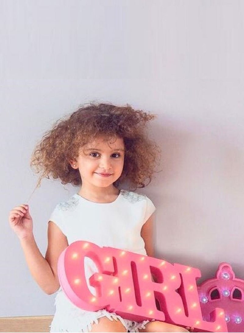 GIRL Sign with LED Lights Wooden Pink for Baby Shower 50x21cm