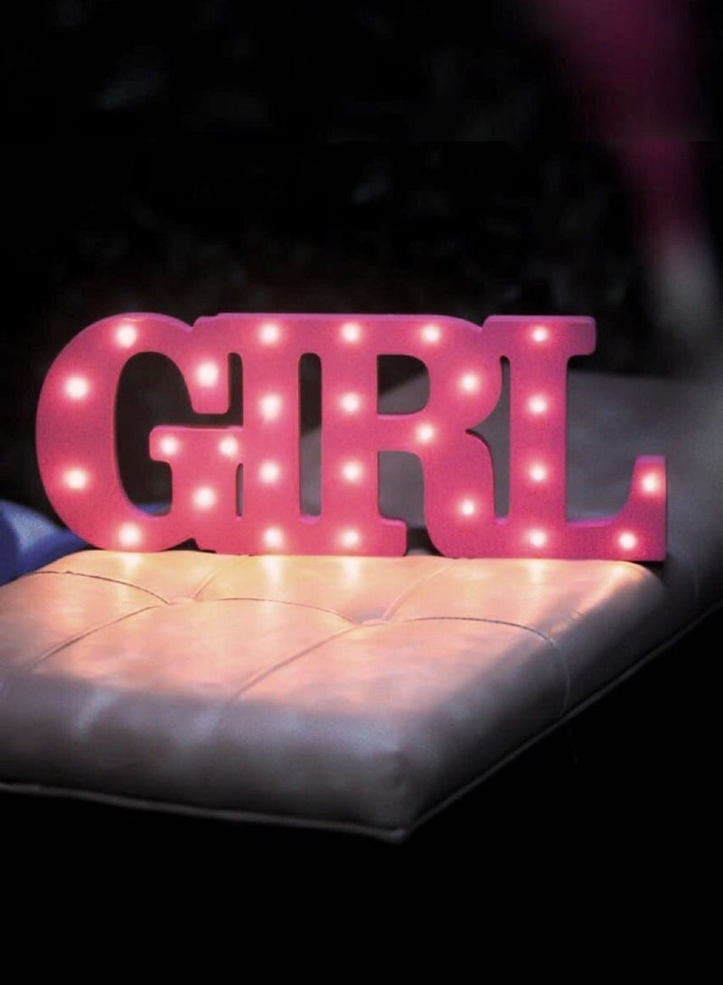 GIRL Sign with LED Lights Wooden Pink for Baby Shower 50x21cm