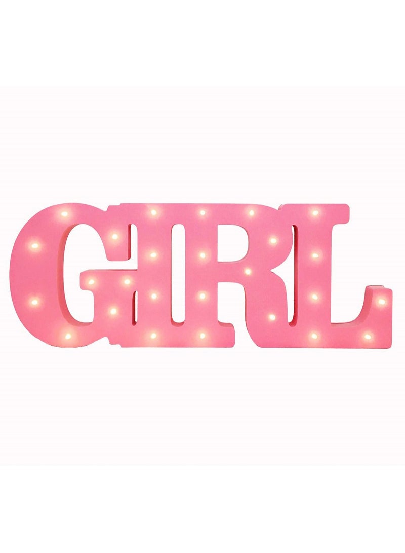 GIRL Sign with LED Lights Wooden Pink for Baby Shower 50x21cm
