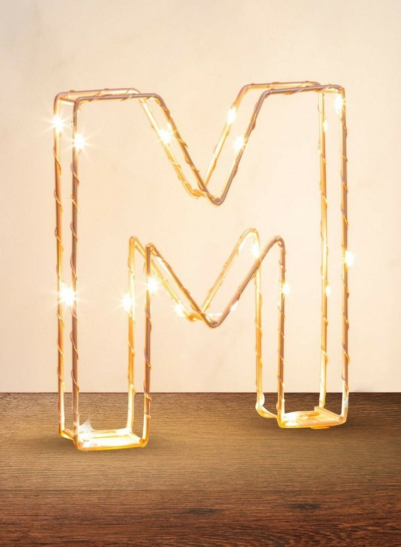 Golden Letter M Glowing with LED Lights 25cm