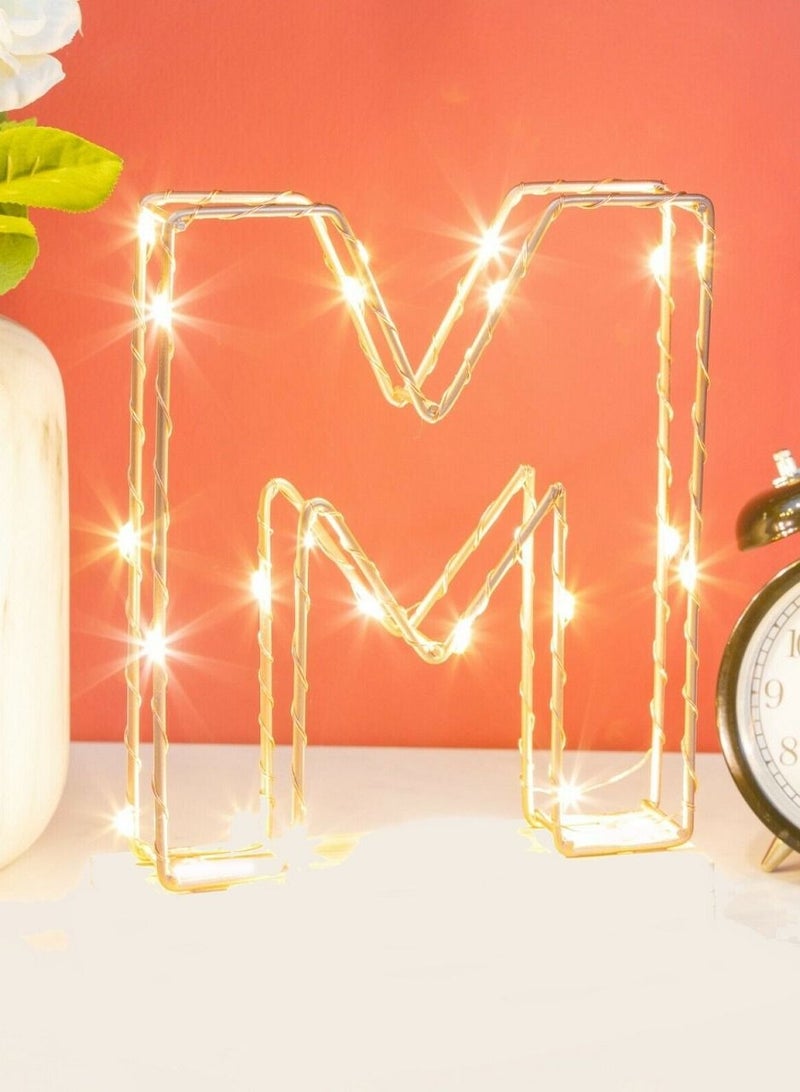 Golden Letter M Glowing with LED Lights 25cm