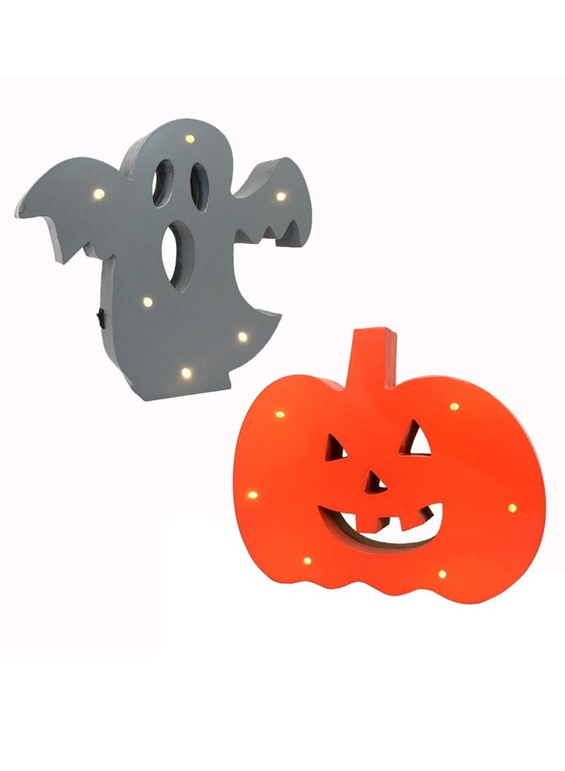 2-Piece Pumpkin and Ghost Halloween Décor with LED Lights