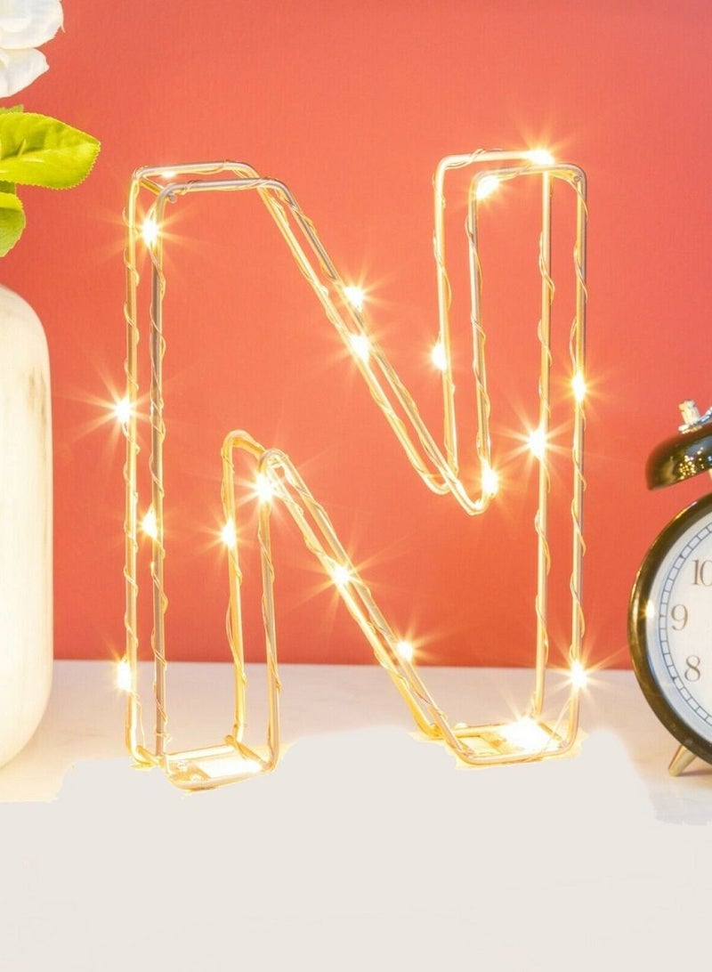 Golden Letter N Glowing with LED Lights 25cm