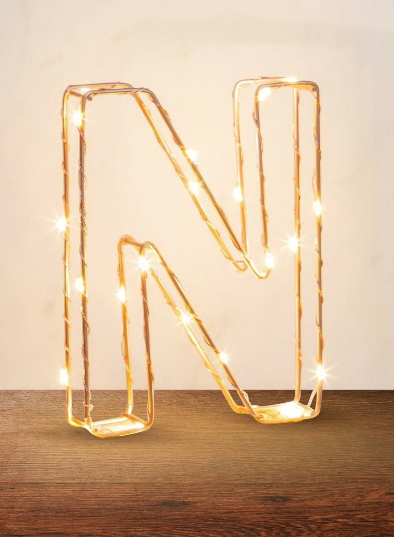 Golden Letter N Glowing with LED Lights 25cm