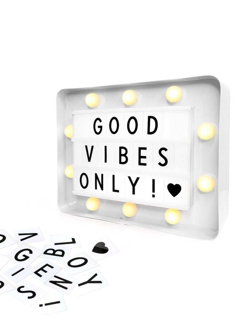 Metal LED Message White Light Box With Letters, Numbers and Symbols 21x17cm