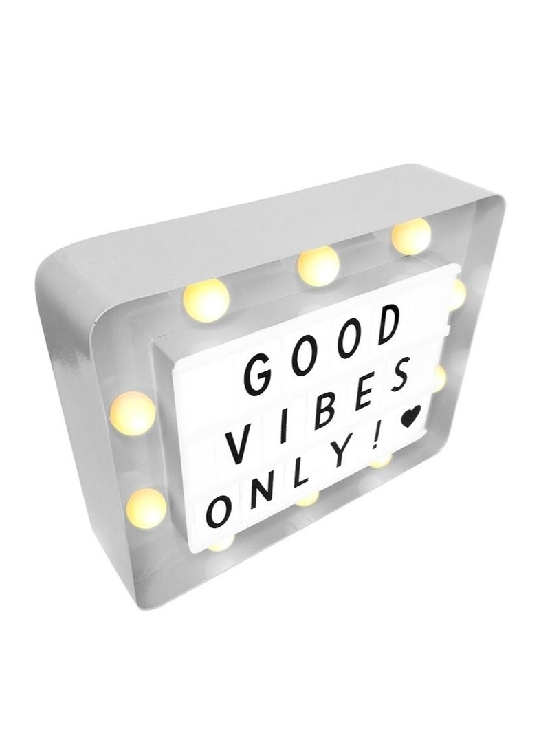 Metal LED Message White Light Box With Letters, Numbers and Symbols 21x17cm
