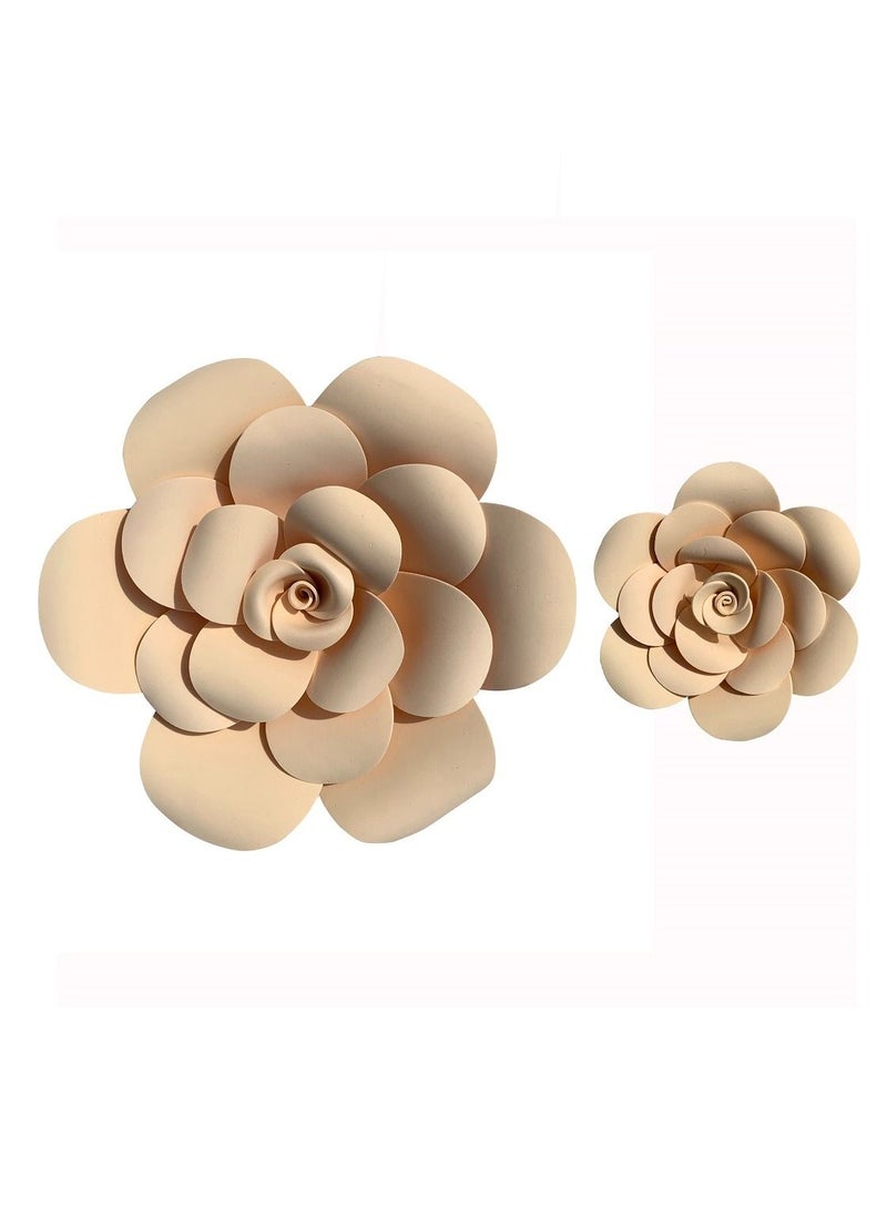 2-Piece 3D Foam Flowers Wall Décor Beige Color