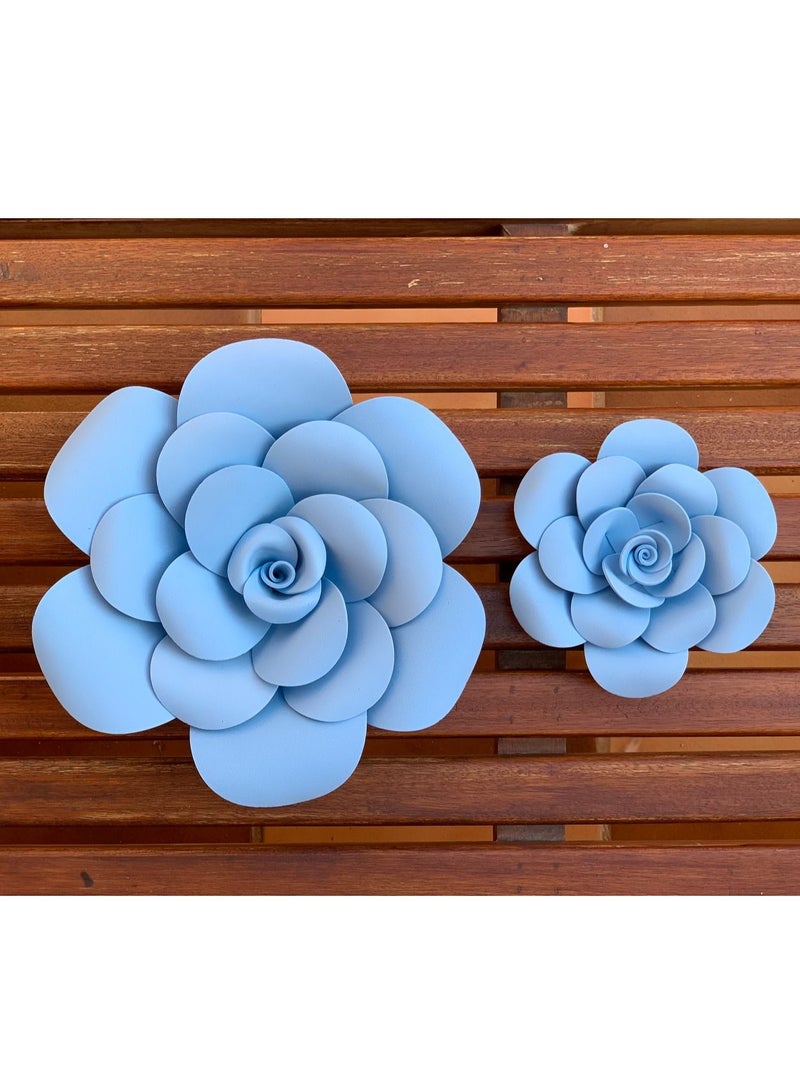 2-Piece 3D Foam Flowers Wall Décor Blue Color