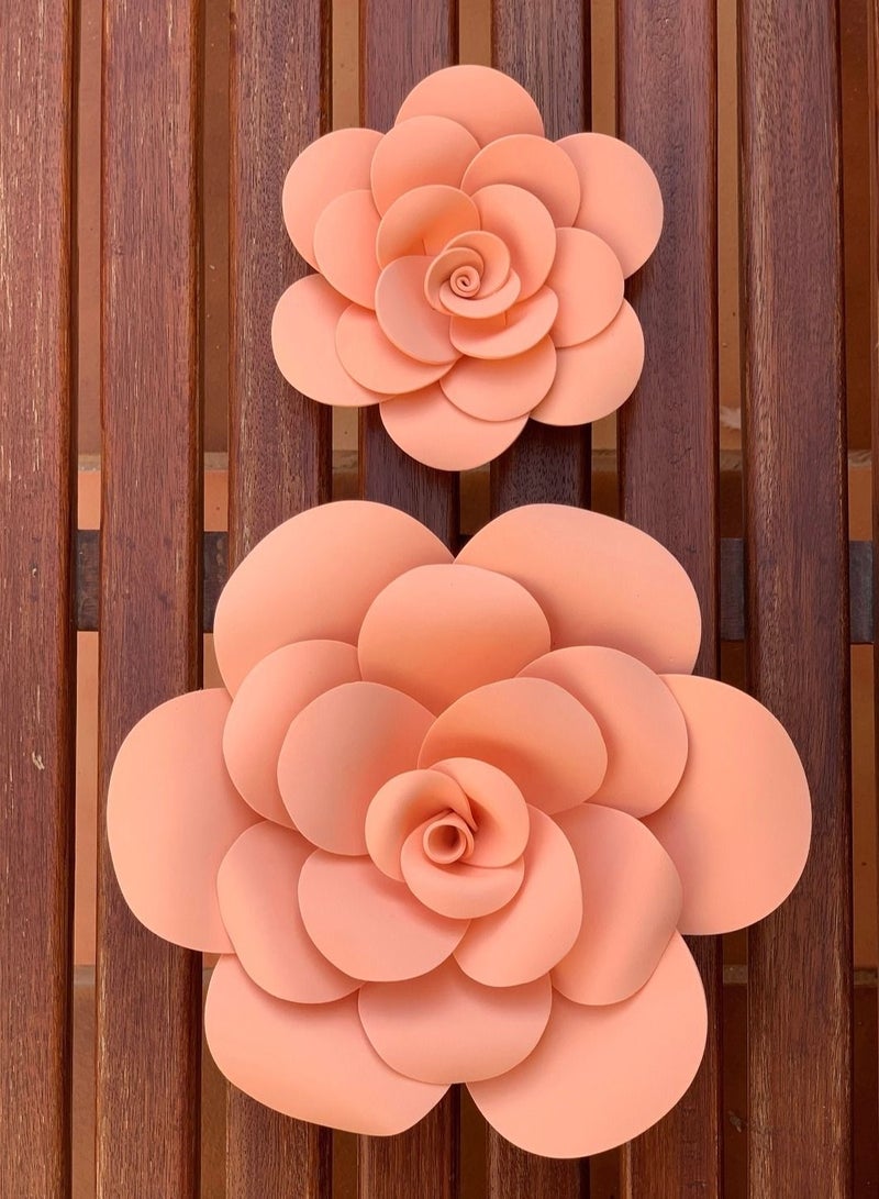 2-Piece 3D Foam Flowers Wall Décor Peach Color