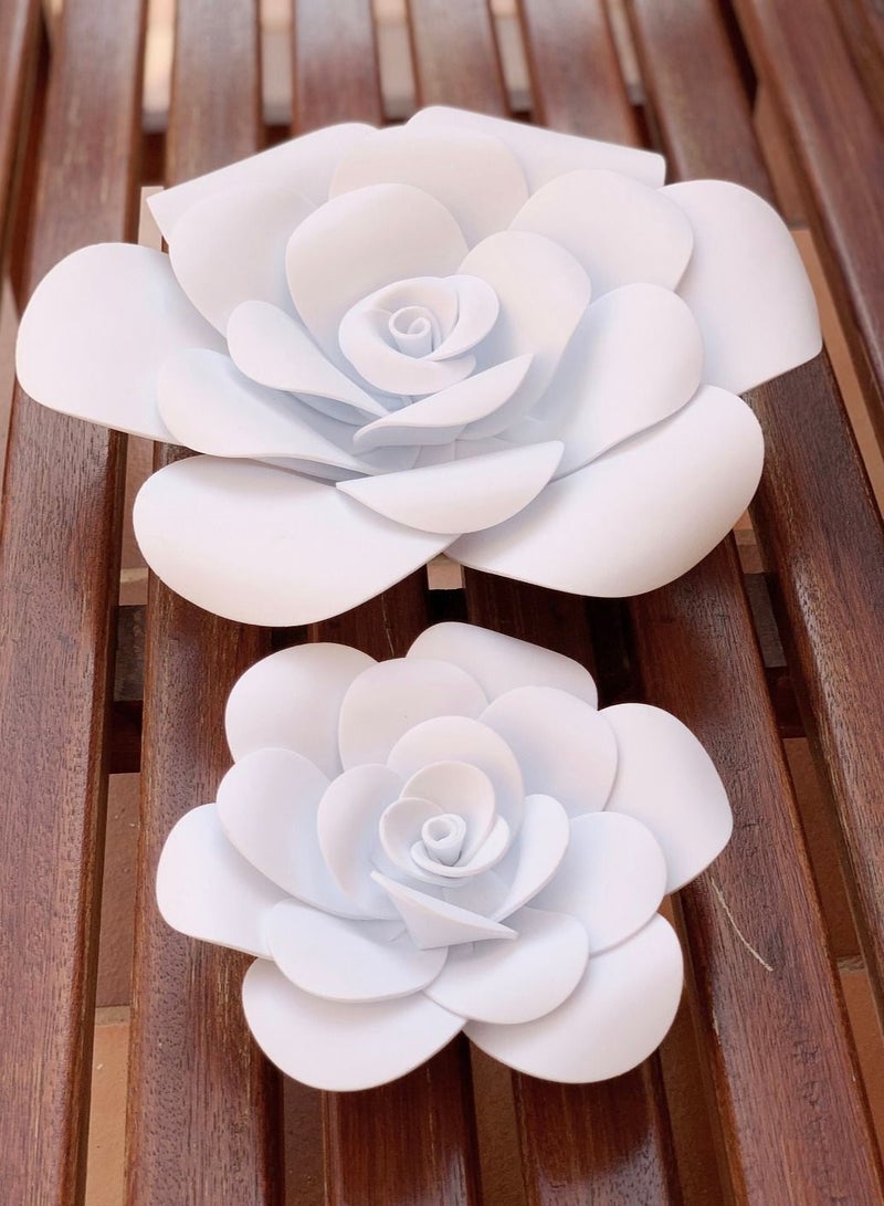 2-Piece 3D Foam Flowers Wall Décor White Color