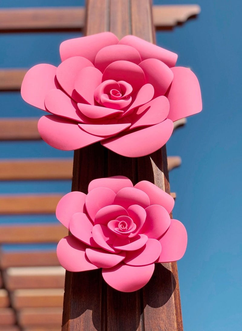 2-Piece 3D Foam Flowers Wall Décor Pink Color