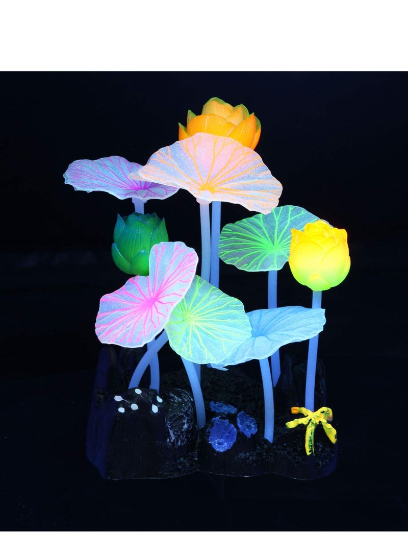 4 Pcs Glow Aquarium Decorations, Silicone Coral Lotus Leaf Anemone Seaweed Simulation Plant Glowing Effect for Fish Tank Decorations