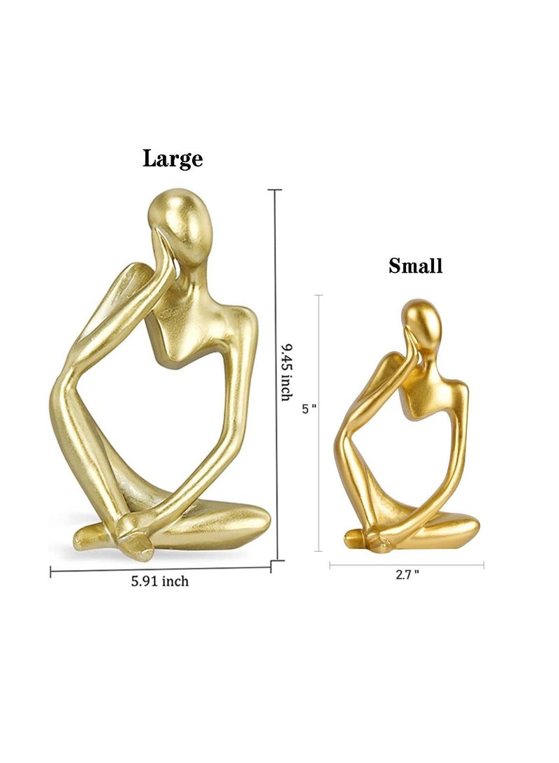 Black Resin Thinker Style Abstract Sculpture Statue Collectible Figurines Home Office Bookshelf Desktop Decor (Gold-Left)