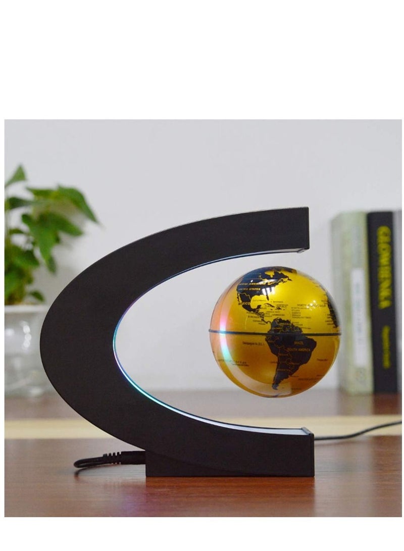 3 Inch Magnetic Levitation Floating Globe World Map Globe with C Shape Base LED Lights for Teaching Home Office Desk Decoration