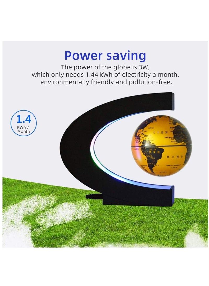 3 Inch Magnetic Levitation Floating Globe World Map Globe with C Shape Base LED Lights for Teaching Home Office Desk Decoration