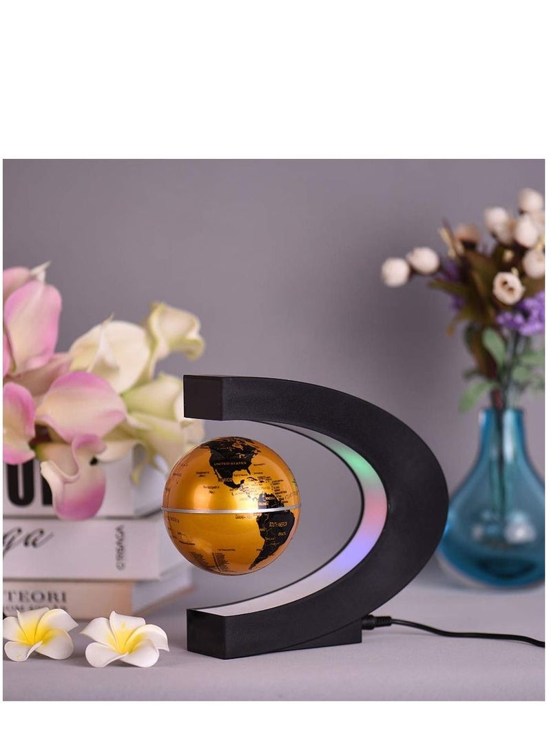 3 Inch Magnetic Levitation Floating Globe World Map Globe with C Shape Base LED Lights for Teaching Home Office Desk Decoration