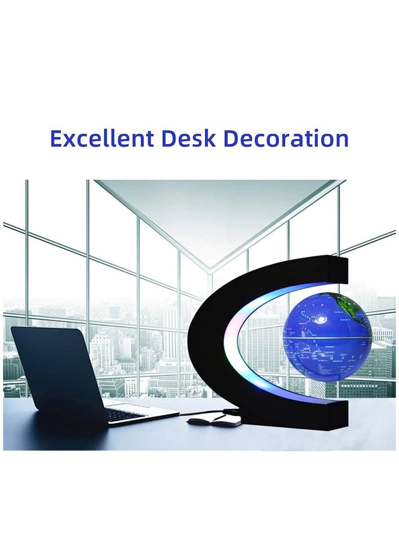 3 Inch Magnetic Levitation Floating Globe World Map Globe with C Shape Base LED Lights for Teaching Home Office Desk Decoration