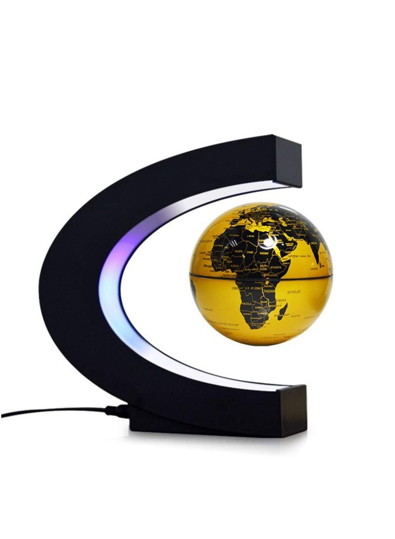 3 Inch Magnetic Levitation Floating Globe World Map Globe with C Shape Base LED Lights for Teaching Home Office Desk Decoration