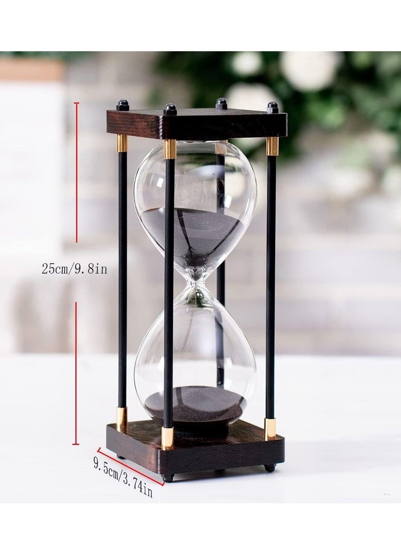 60 Minutes Hourglass Timer, Vintage Wooden Men's Ladies Quiet Clock for Home Office Kitchen Wedding Decor Ornaments Black